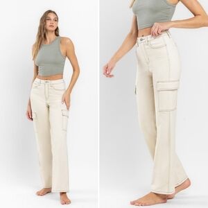 Flying Monkey Ecru - 90's Super High Rise Slim Wide Cargo Jeans F5451ECR Size 28